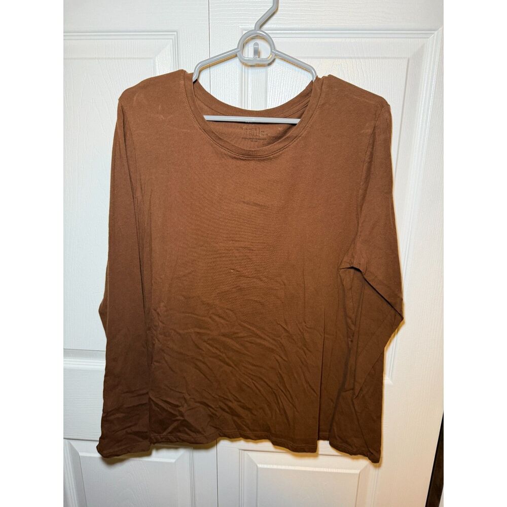 Time and Tru Women’s XL Brown Crew Neck Long Sleeve Basic Knit Top 1856
